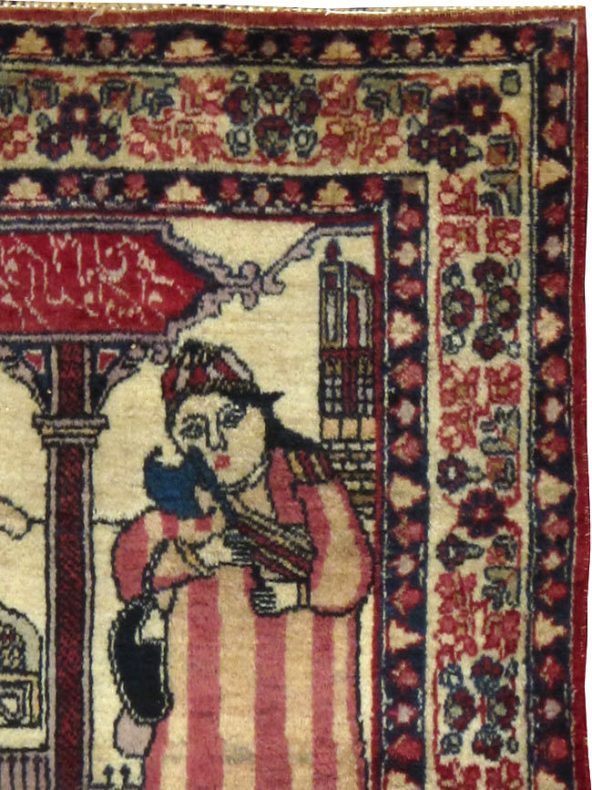 Antique Persian Kerman Pictoral Rug, No.21167 - Gsblank