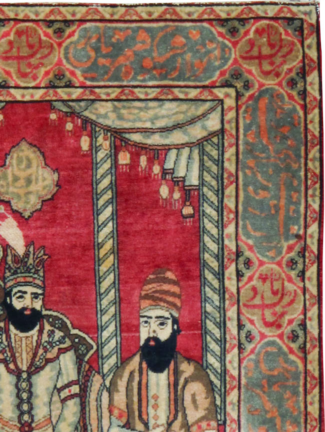 Vintage Persian Kerman Pictorial Rug, No.21168 - Gsblank
