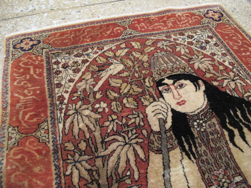 Antique Persian Mohtasham Kashan Pictorial Rug, No.21169 - Gsblank