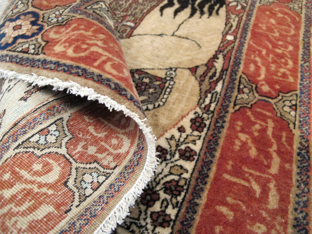 Antique Persian Mohtasham Kashan Pictorial Rug, No.21169 - Gsblank