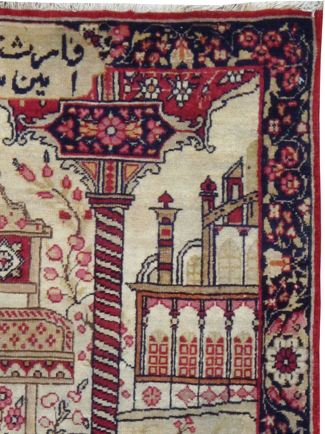 Antique Persian Lavar Kerman Pictorial Rug, No.21170 - Gsblank