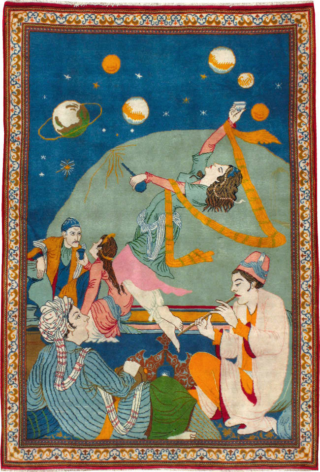 Vintage Persian Kashan Pictorial Rug, No.21230 - Gsblank