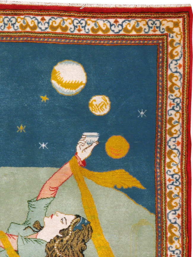 Vintage Persian Kashan Pictorial Rug, No.21230 - Gsblank