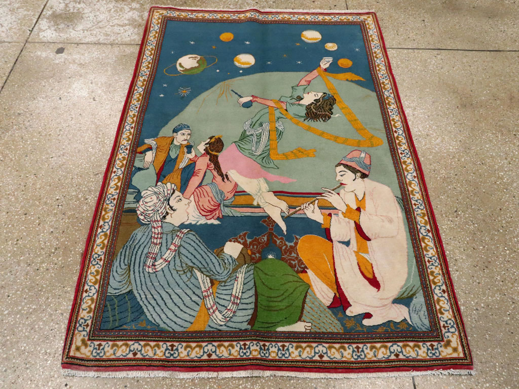 Vintage Persian Kashan Pictorial Rug, No.21230 - Gsblank
