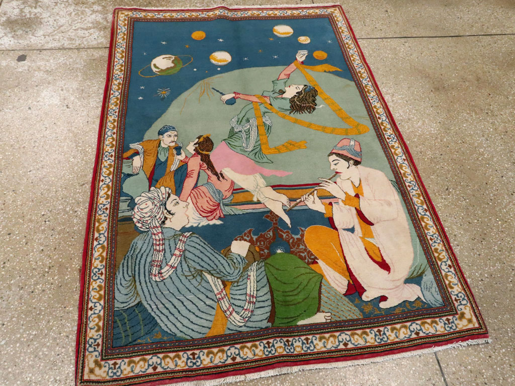 Vintage Persian Kashan Pictorial Rug, No.21230 - Gsblank