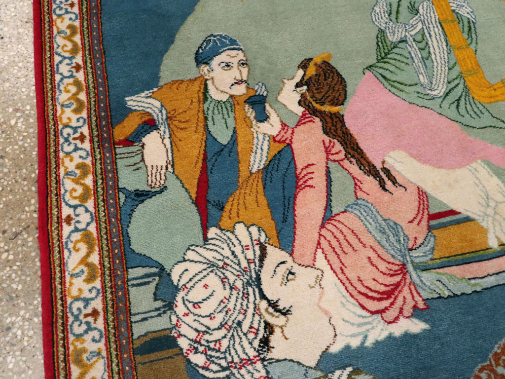 Vintage Persian Kashan Pictorial Rug, No.21230 - Gsblank