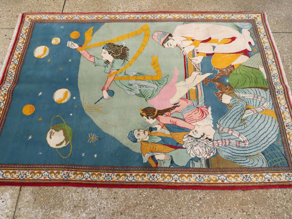 Vintage Persian Kashan Pictorial Rug, No.21230 - Gsblank