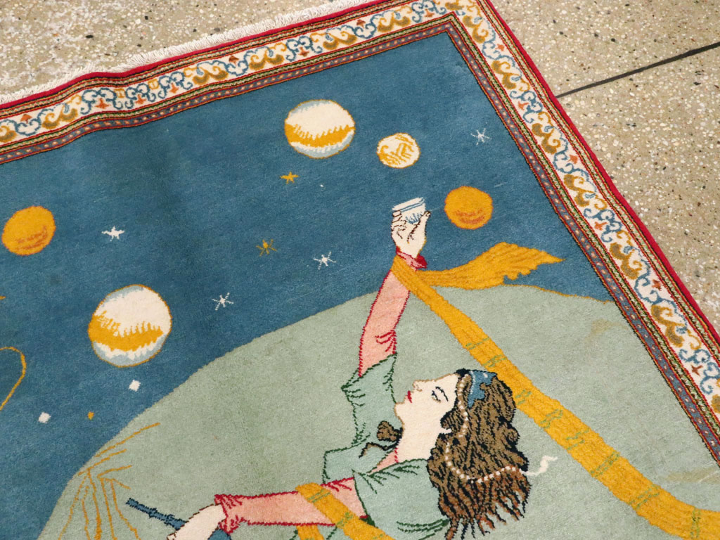 Vintage Persian Kashan Pictorial Rug, No.21230 - Gsblank