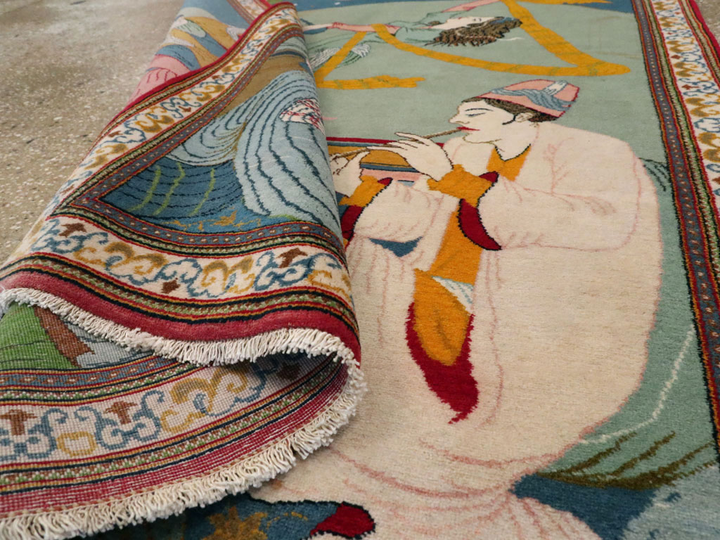 Vintage Persian Kashan Pictorial Rug, No.21230 - Gsblank