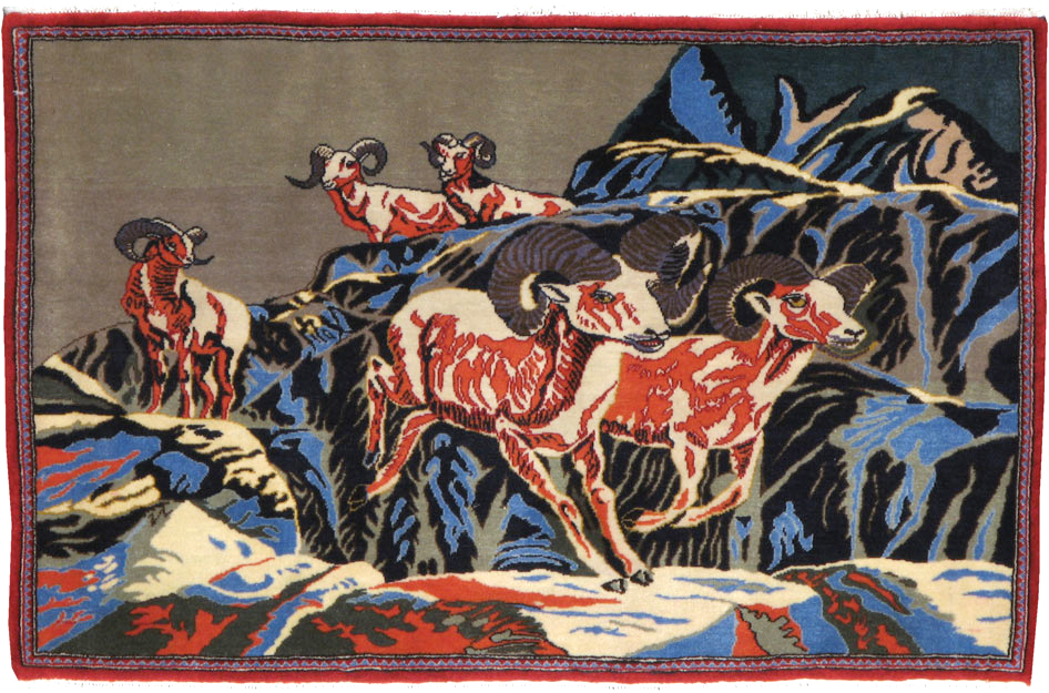 Vintage Persian Kashan Pictorial Rug, No.21277 - Gsblank