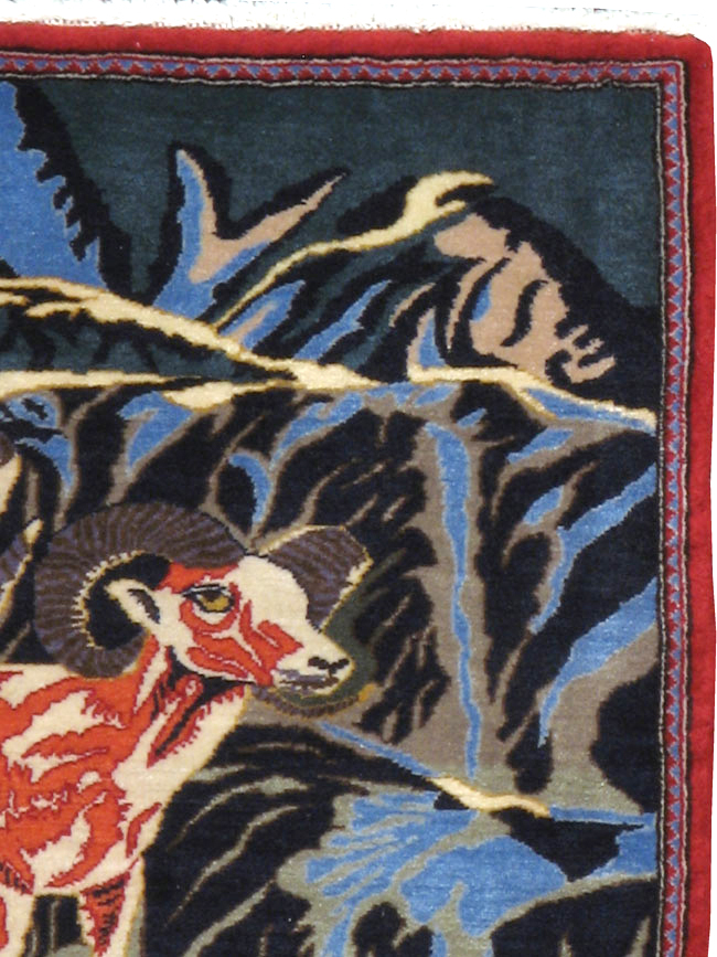 Vintage Persian Kashan Pictorial Rug, No.21277 - Gsblank