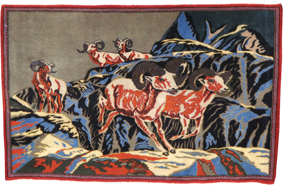 Vintage Persian Kashan Pictorial Rug, No.21278 - Gsblank