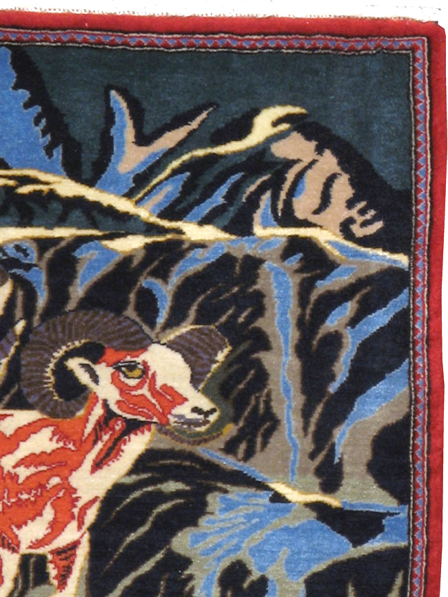 Vintage Persian Kashan Pictorial Rug, No.21278 - Gsblank