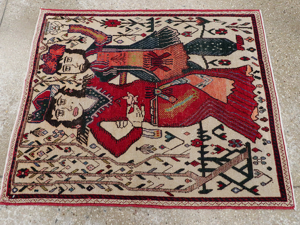 Vintage Persian Tabriz Pictorial Rug, No.21395 - Gsblank