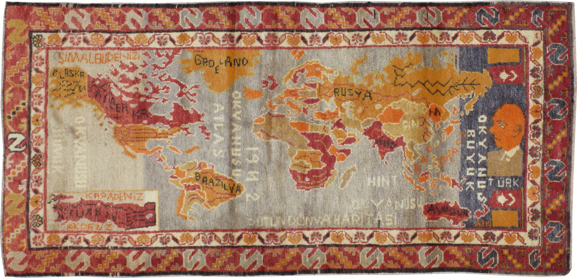 Vintage Turkish Oushak Map Rug, No.21408 - Gsblank