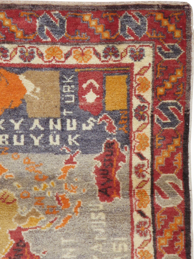 Vintage Turkish Oushak Map Rug, No.21408 - Gsblank