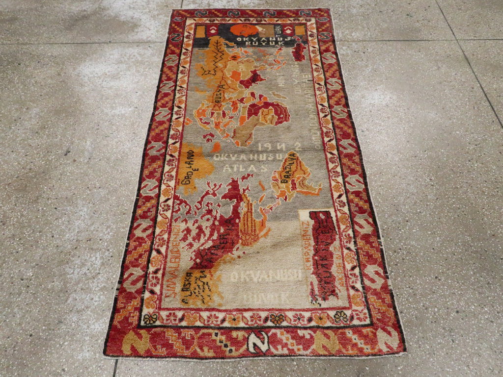 Vintage Turkish Oushak Map Rug, No.21408 - Gsblank