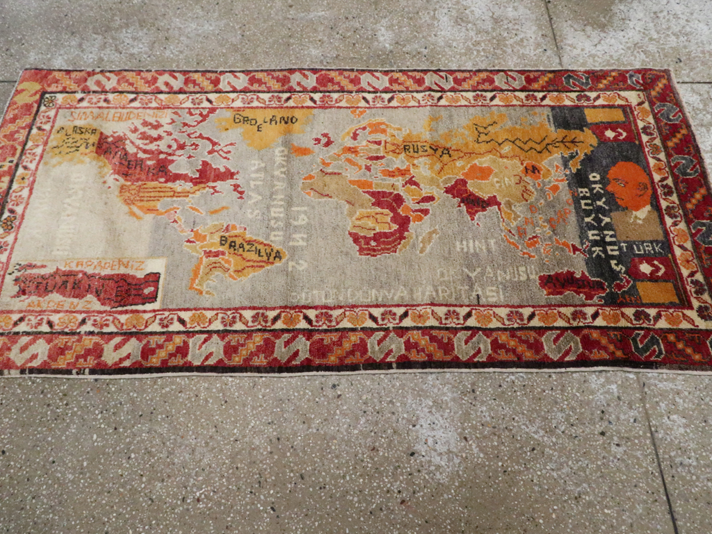 Vintage Turkish Oushak Map Rug, No.21408 - Gsblank
