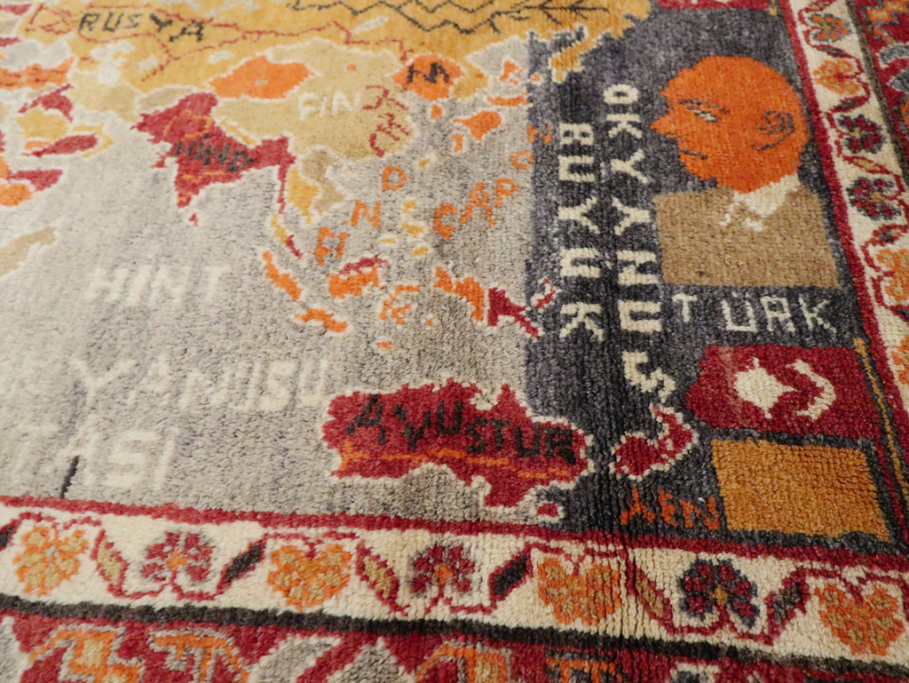 Vintage Turkish Oushak Map Rug, No.21408 - Gsblank