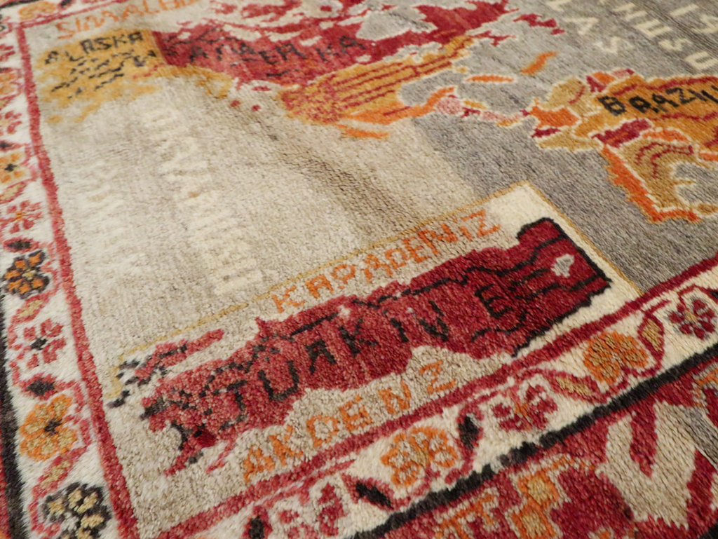 Vintage Turkish Oushak Map Rug, No.21408 - Gsblank