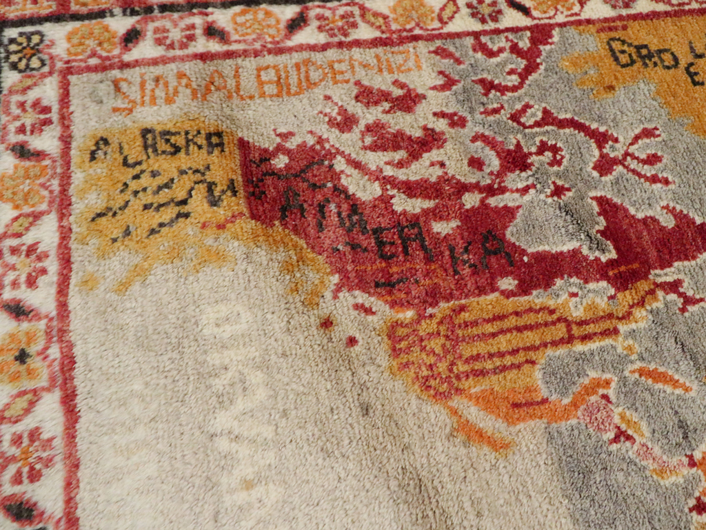 Vintage Turkish Oushak Map Rug, No.21408 - Gsblank