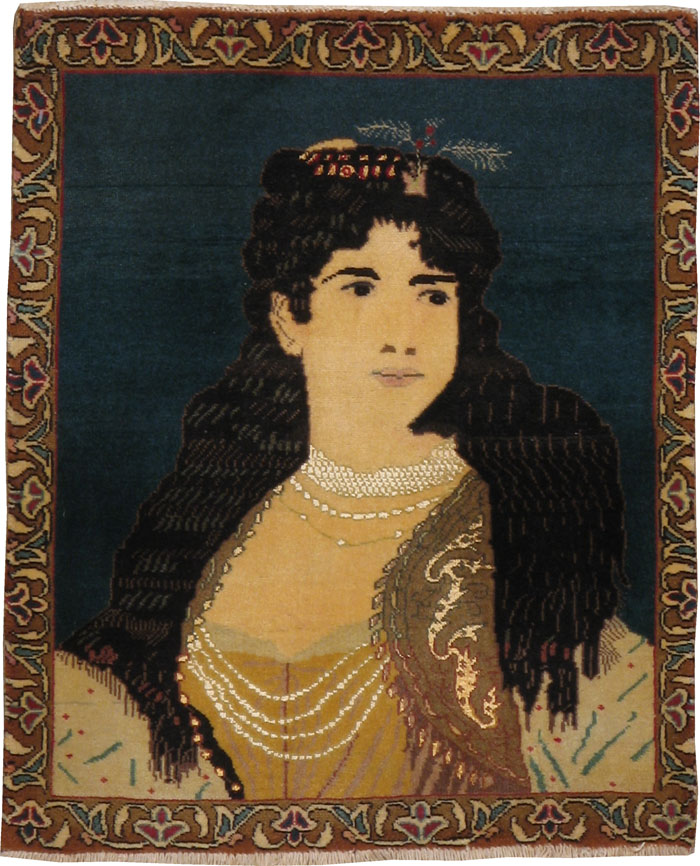 Vintage Persian Tabriz Pictorial Rug, No.21598 - Gsblank