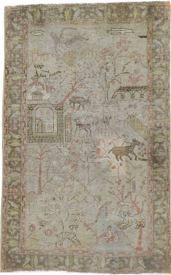 Antique Persian Tabriz Pictorial Rug, No.21599 - Gsblank