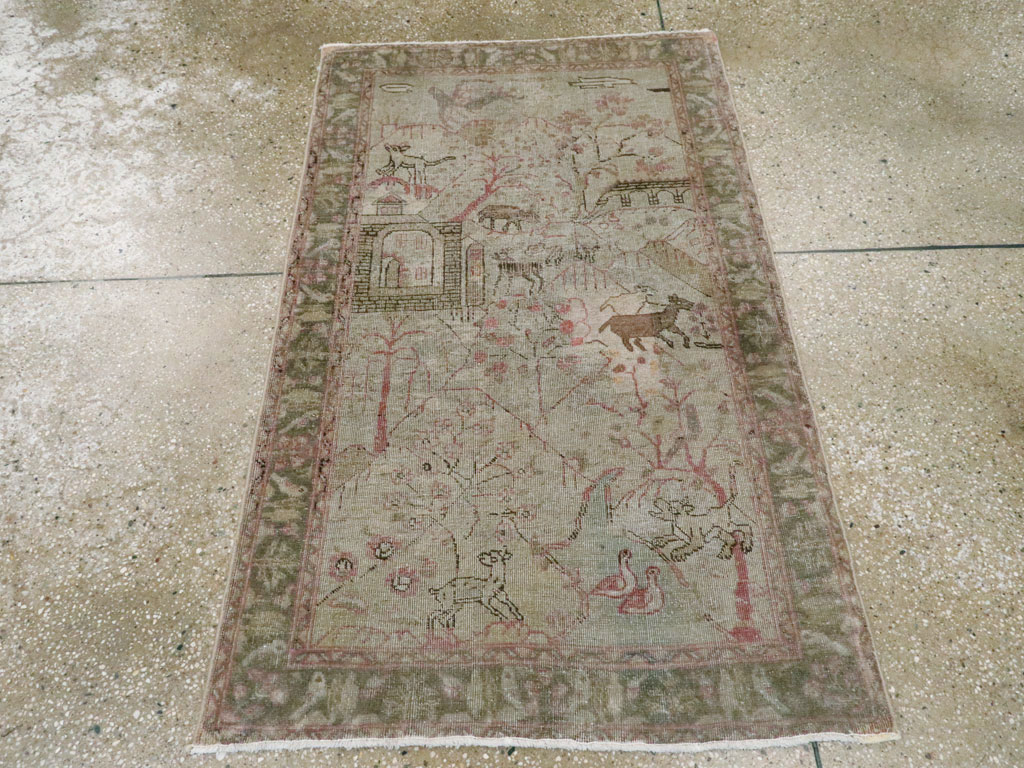 Antique Persian Tabriz Pictorial Rug, No.21599 - Gsblank