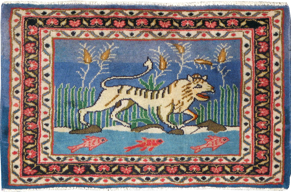 Vintage Persian Mashad Pictorial Rug, No.21642 - Gsblank