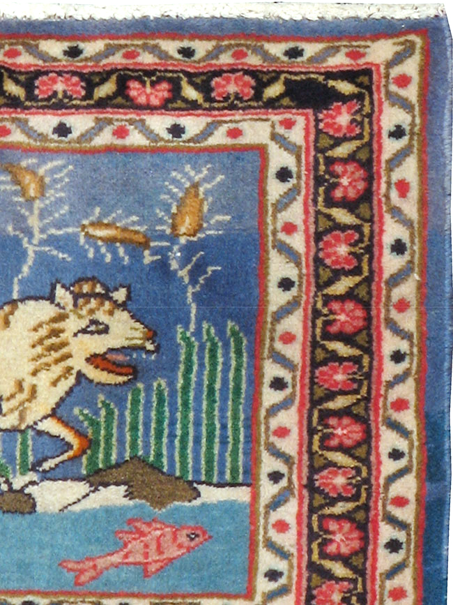 Vintage Persian Mashad Pictorial Rug, No.21642 - Gsblank