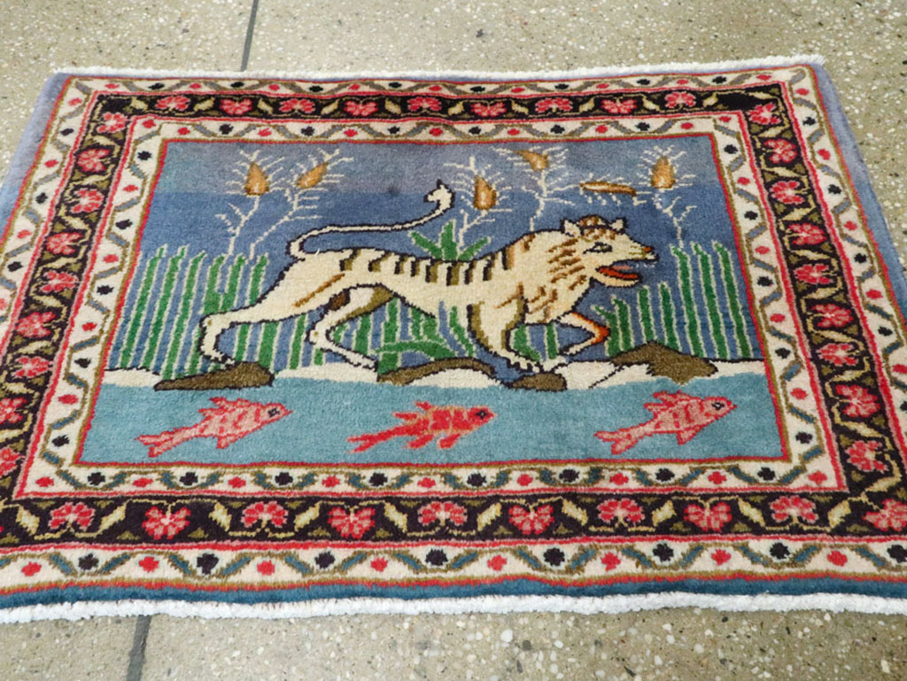 Vintage Persian Mashad Pictorial Rug, No.21642 - Gsblank