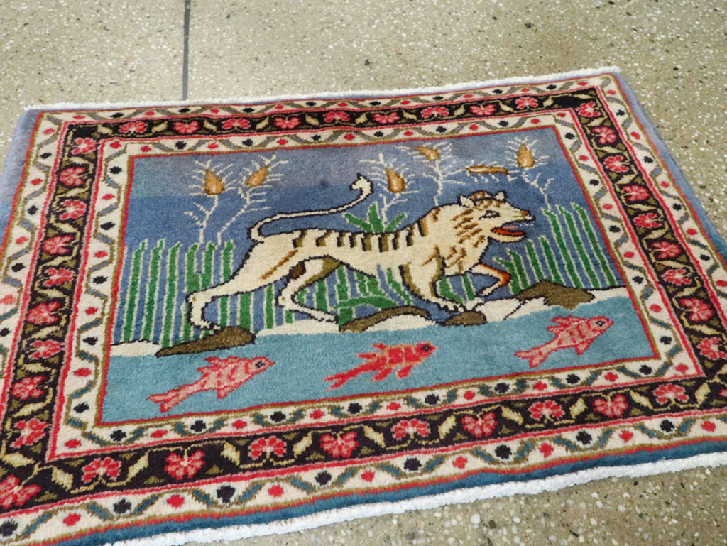 Vintage Persian Mashad Pictorial Rug, No.21642 - Gsblank