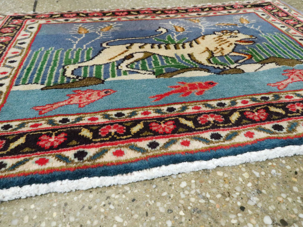 Vintage Persian Mashad Pictorial Rug, No.21642 - Gsblank