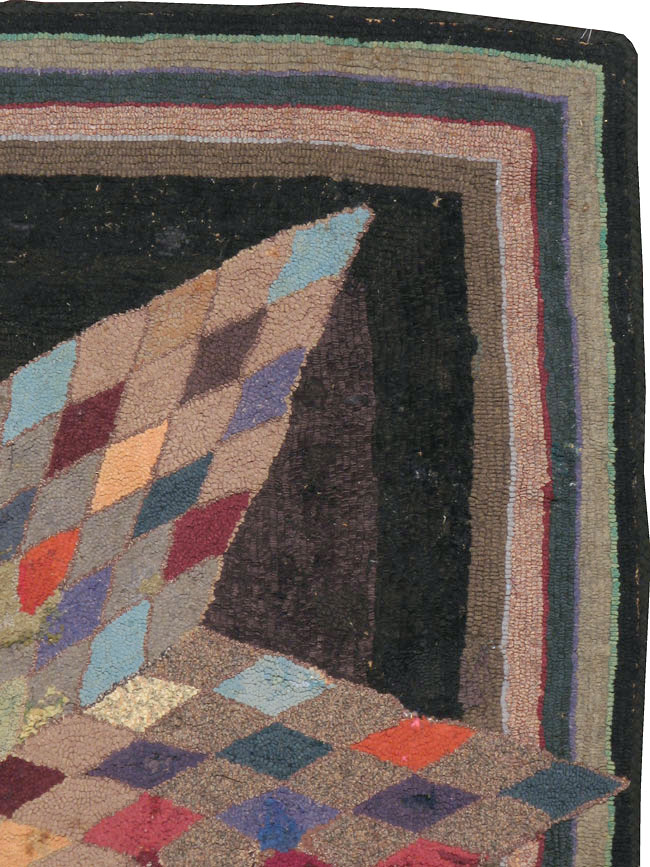 Vintage American Hooked Square Accent Rug, No.21696 - Gsblank