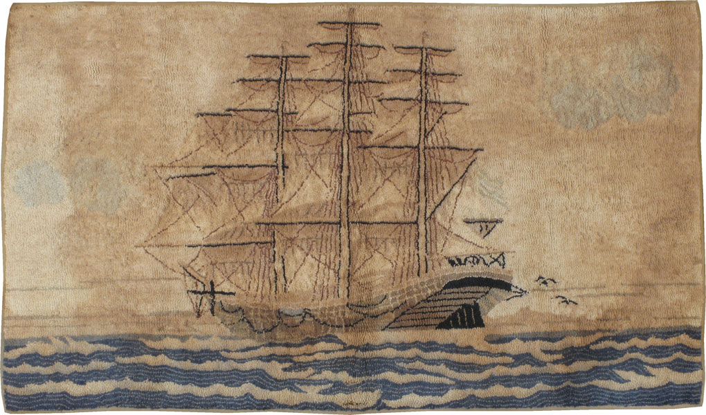 Vintage American Hooked Pictorial Accent Rug, No.21698 - Gsblank