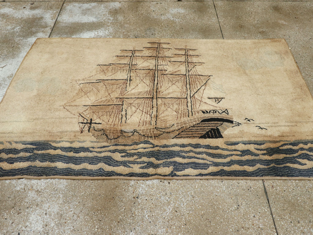 Vintage American Hooked Pictorial Accent Rug, No.21698 - Gsblank
