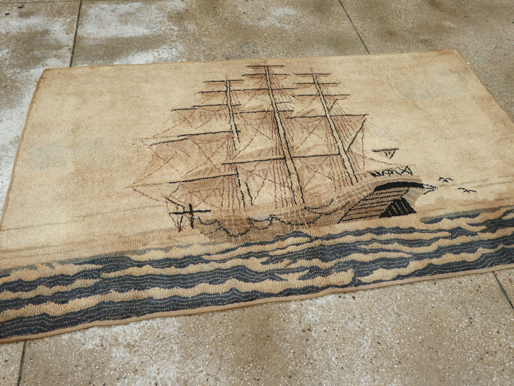 Vintage American Hooked Pictorial Accent Rug, No.21698 - Gsblank