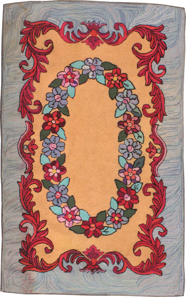 Vintage American Hooked Throw Rug, No.21708 - Gsblank
