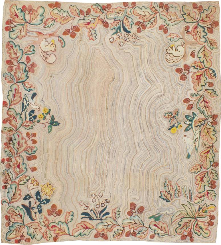 Vintage American Hooked Square Accent Rug, No.21732 - Gsblank