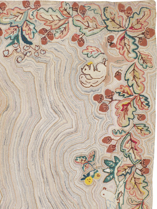 Vintage American Hooked Square Accent Rug, No.21732 - Gsblank