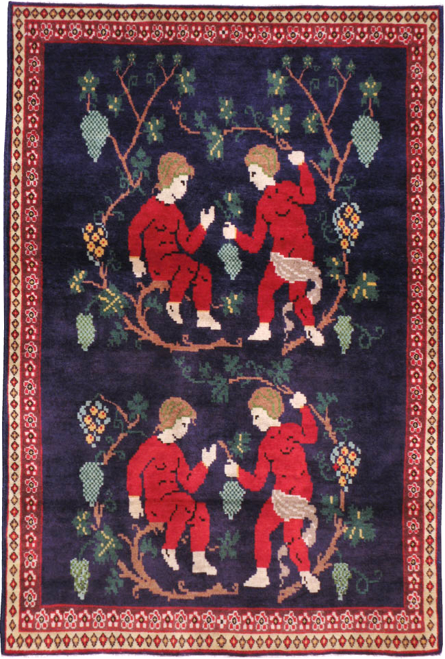 Vintage Persian Tabriz Pictorial Throw Rug, No.21771 - Gsblank