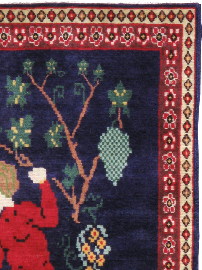 Vintage Persian Tabriz Pictorial Throw Rug, No.21771 - Gsblank