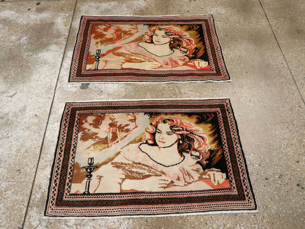 Vintage Persian Baluch Pictorial Throw Rug (Pair: 1 of 2), No.21818 - Gsblank