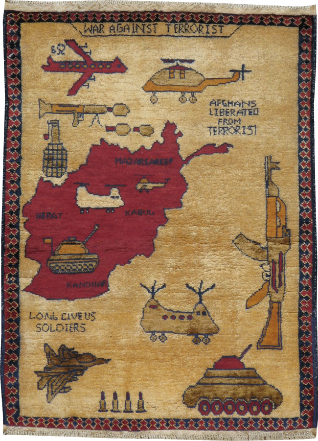 Vintage Afghan Pictorial War Map Rug, No.21837 - Gsblank