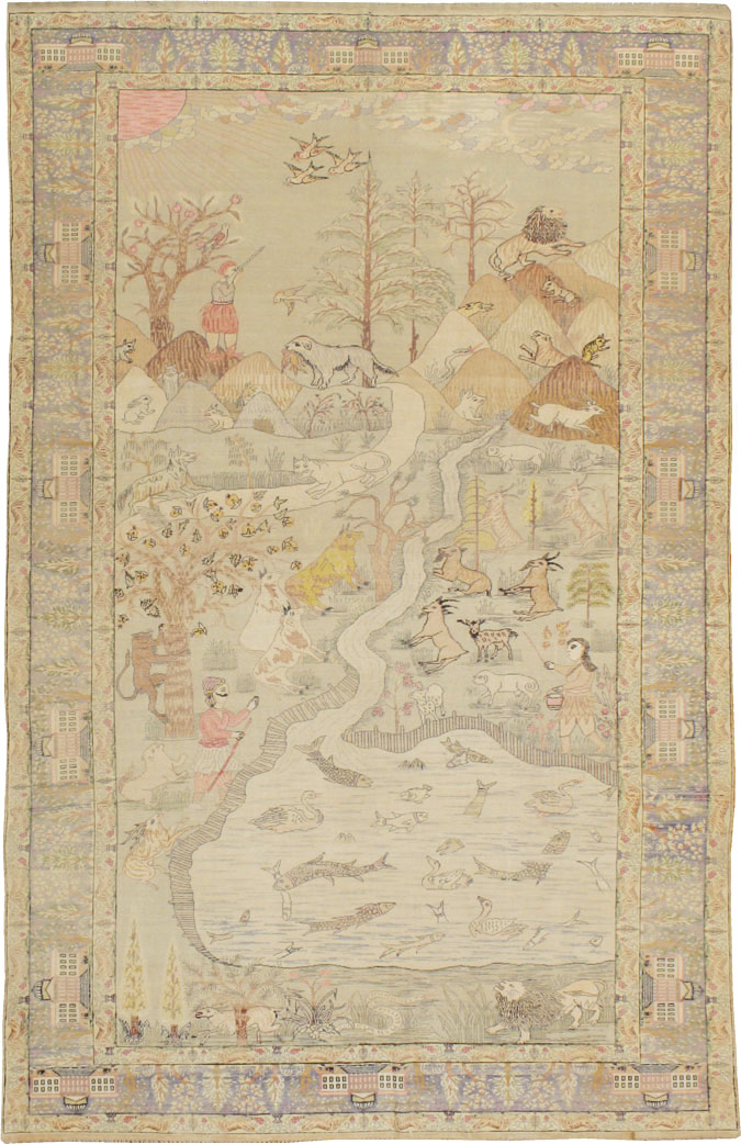 Antique Turkish Kayseri Pictorial Rug, No.21897 - Gsblank