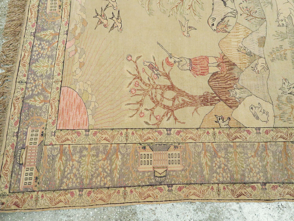 Antique Turkish Kayseri Pictorial Rug, No.21897 - Gsblank