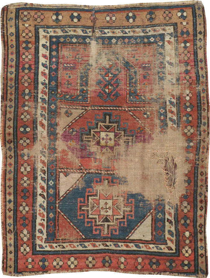 Antique Caucasian Kazak Distressed Rug, No.21963 - Gsblank
