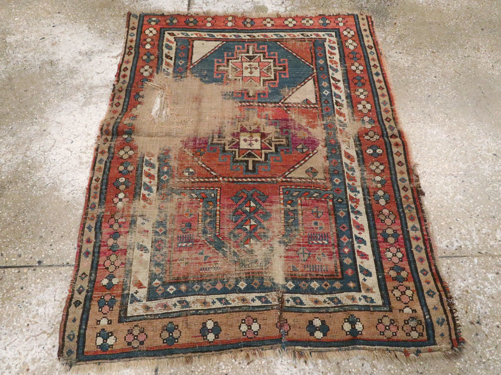 Antique Caucasian Kazak Distressed Rug, No.21963 - Gsblank