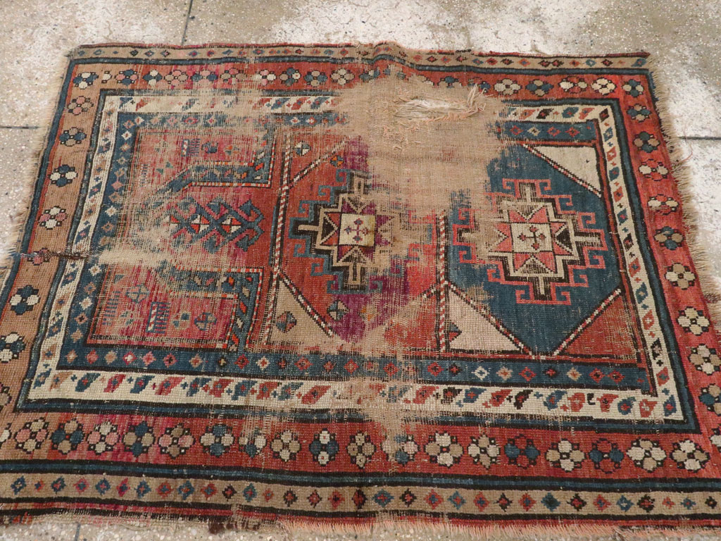 Antique Caucasian Kazak Distressed Rug, No.21963 - Gsblank