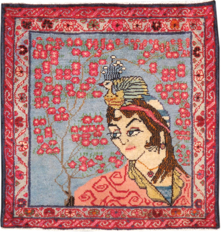 Vintage Persian Yazd Pictorial Rug, No.21989 - Gsblank